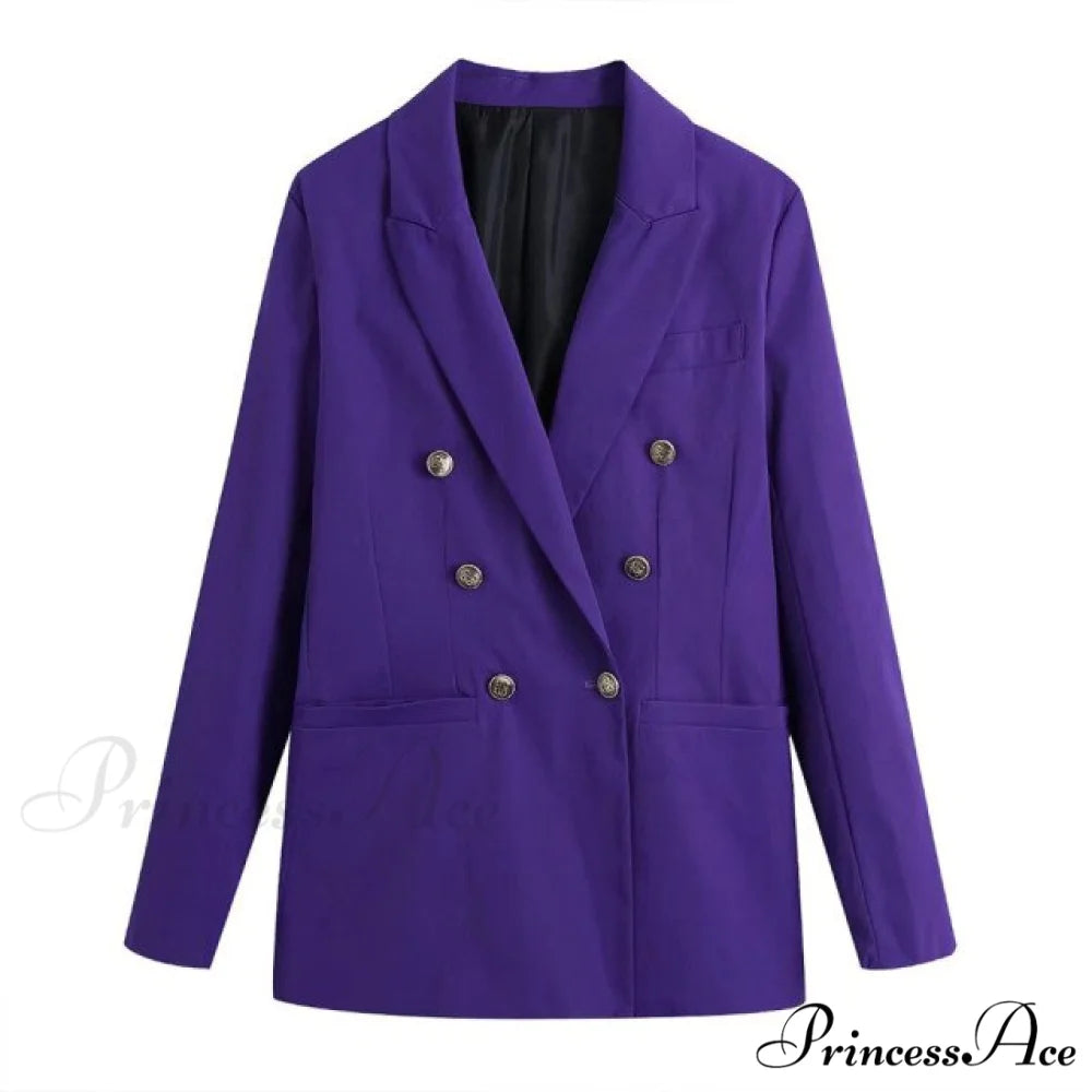 New Fashion Double Breasted Slim Blazer Purple / M