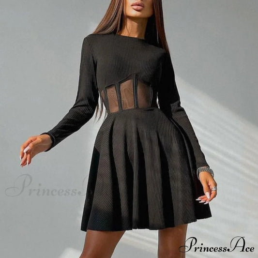 New Femme Sexy hiny Bright Fluffy Dress Black / S