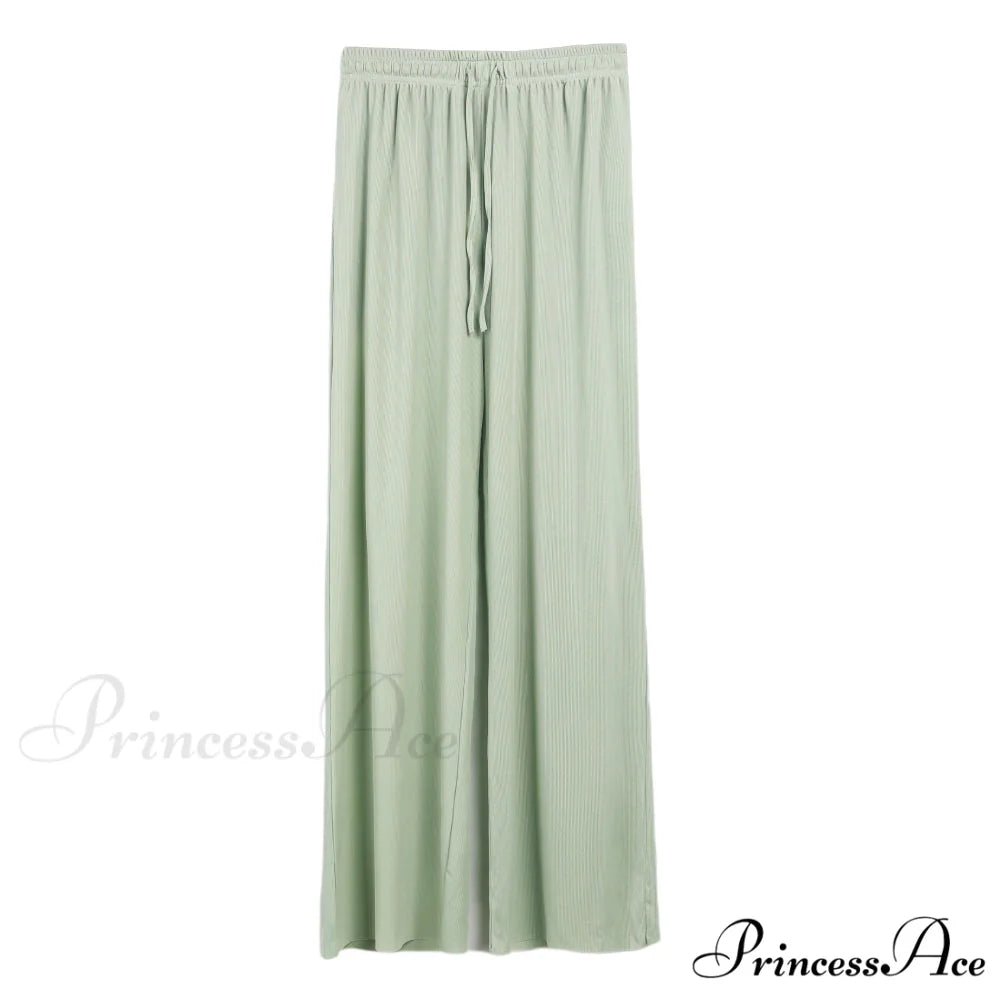 New Ladies Ice Silk Light Wide Leg Trousers LightGreen / S