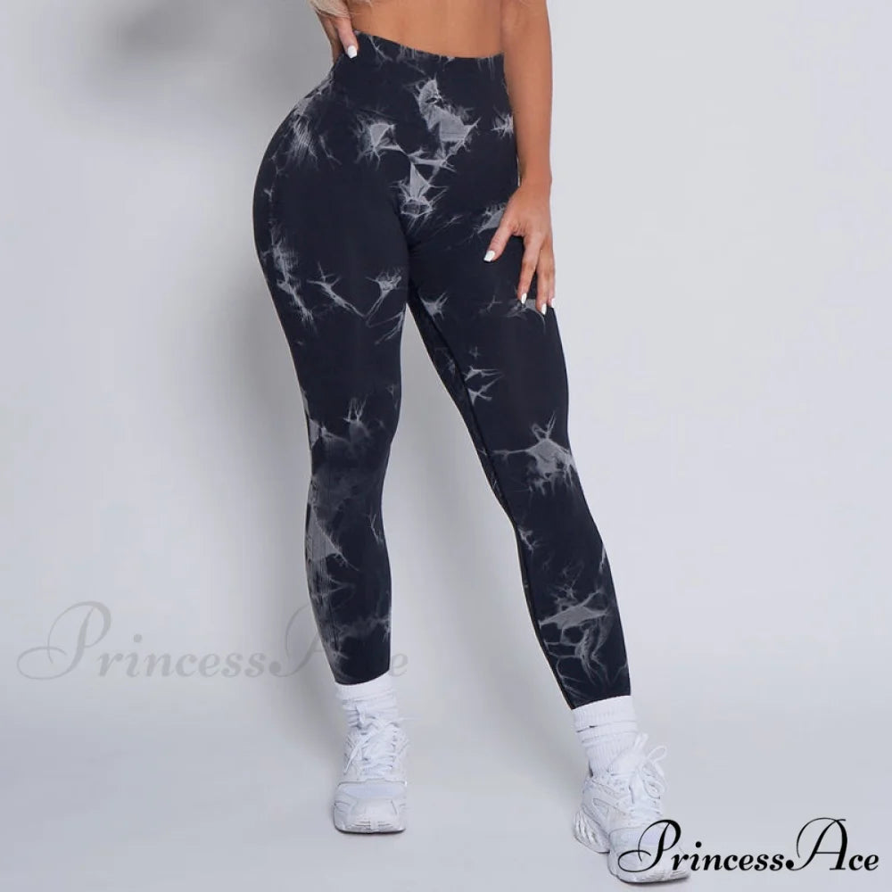New Lightning Marble Scrunch Butt Leggings Black / XS