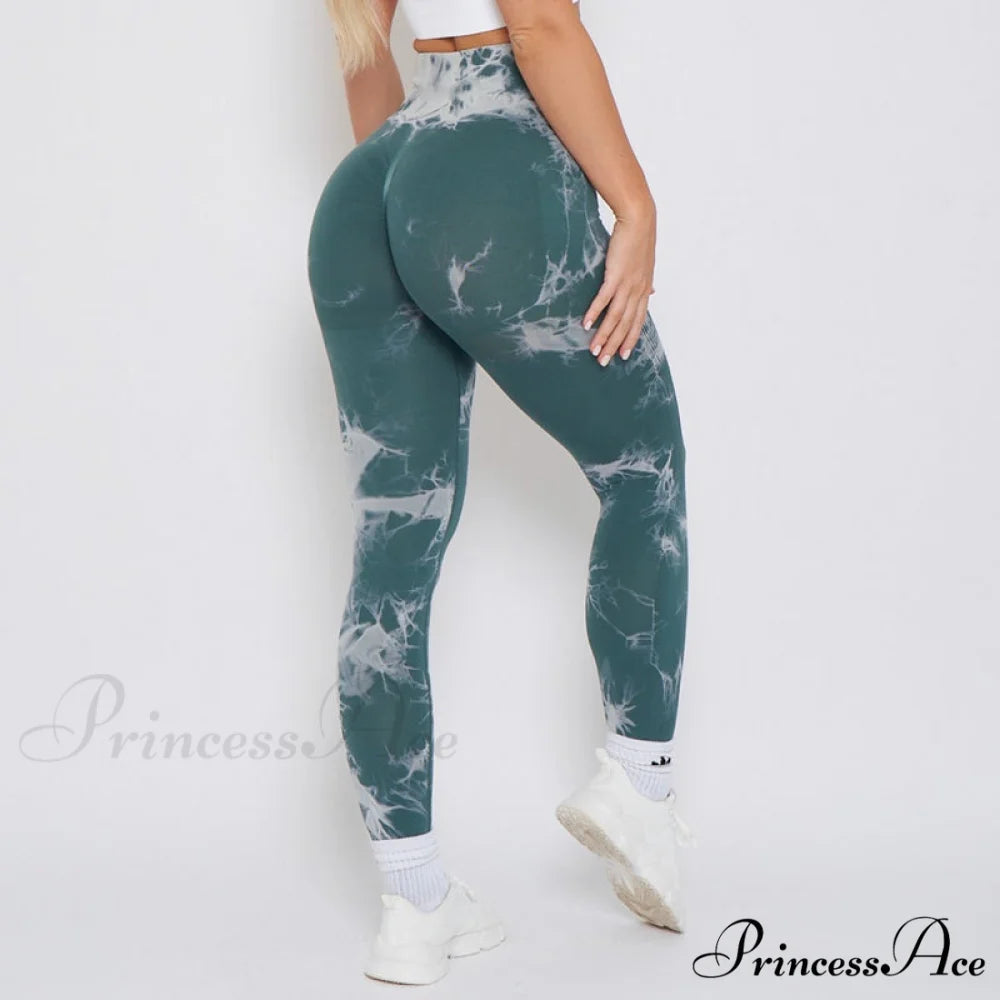 New Lightning Marble Scrunch Butt Leggings Cyan Blue / XS