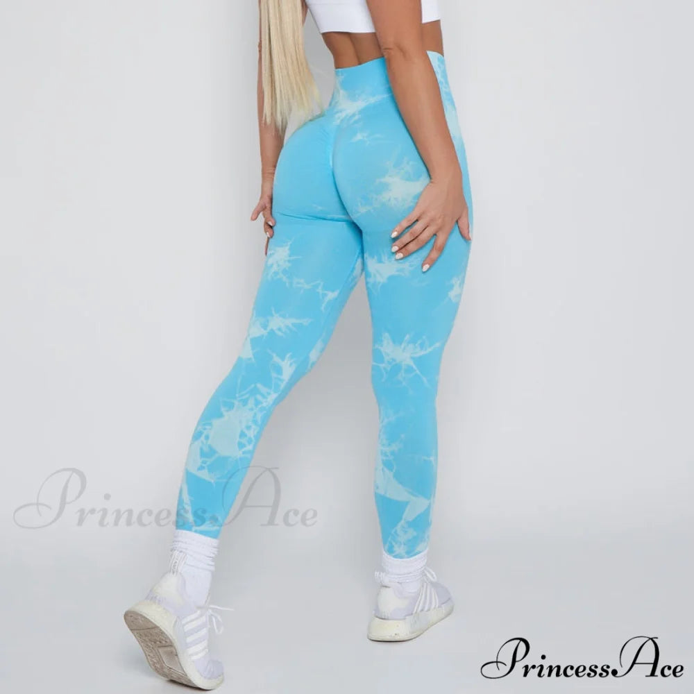 New Lightning Marble Scrunch Butt Leggings Light Blue / XS