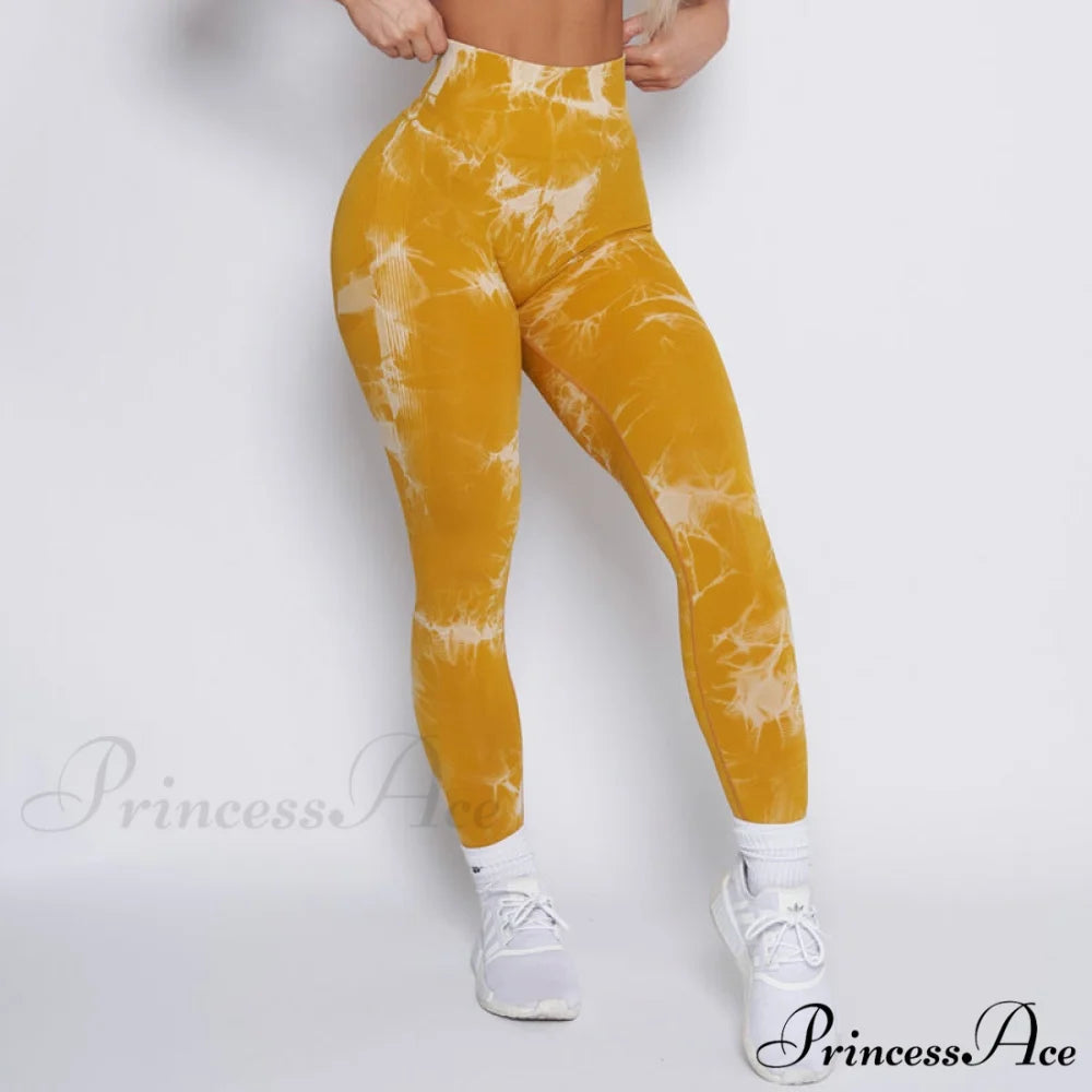New Lightning Marble Scrunch Butt Leggings Yellow / XS