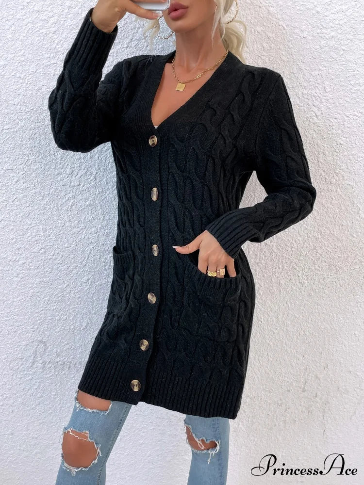 New Long Coat Twisted Rope Solid Color Knitted Cardigans