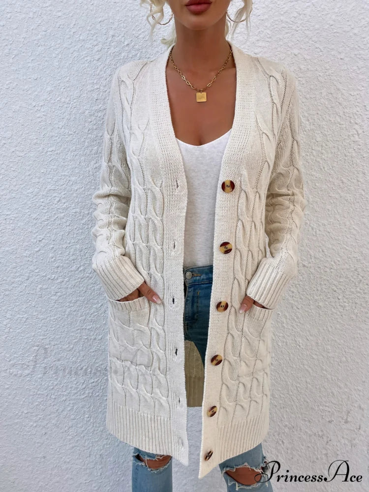New Long Coat Twisted Rope Solid Color Knitted Cardigans