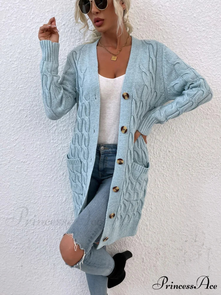 New Long Coat Twisted Rope Solid Color Knitted Cardigans