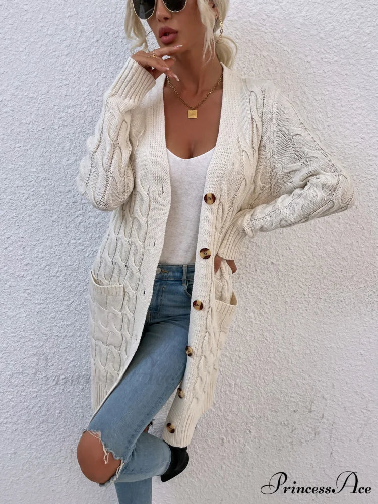 New Long Coat Twisted Rope Solid Color Knitted Cardigans
