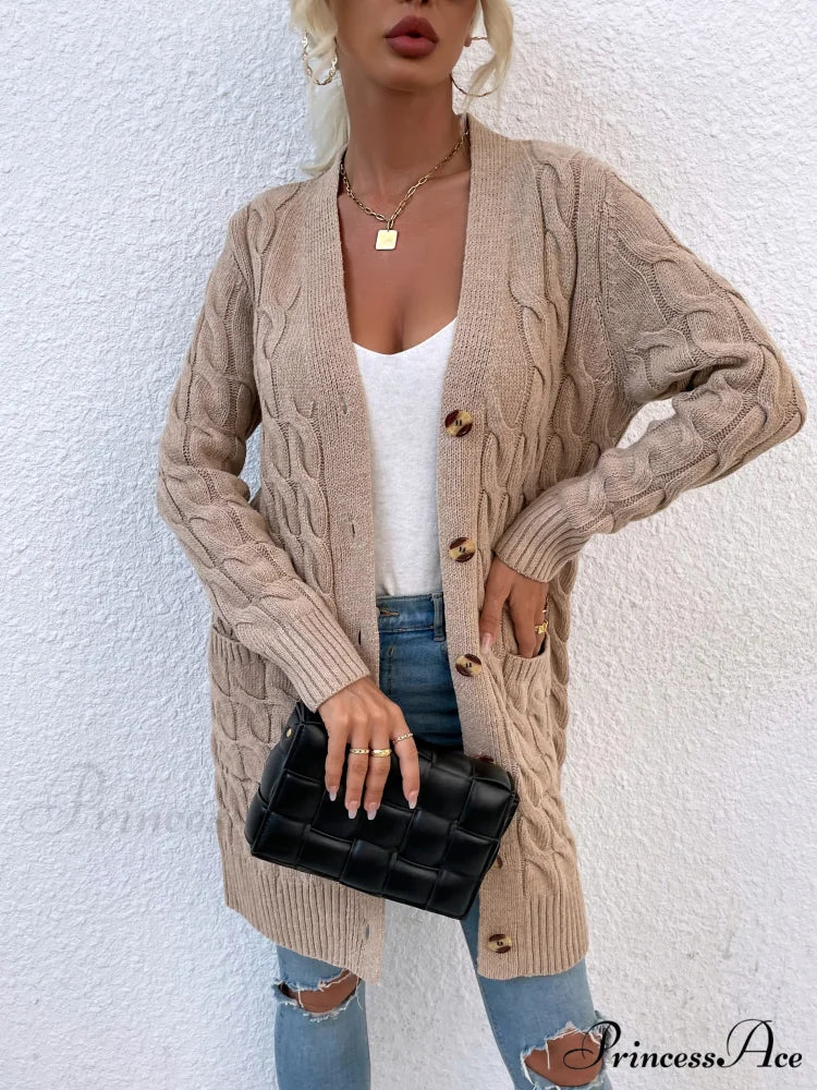 New Long Coat Twisted Rope Solid Color Knitted Cardigans