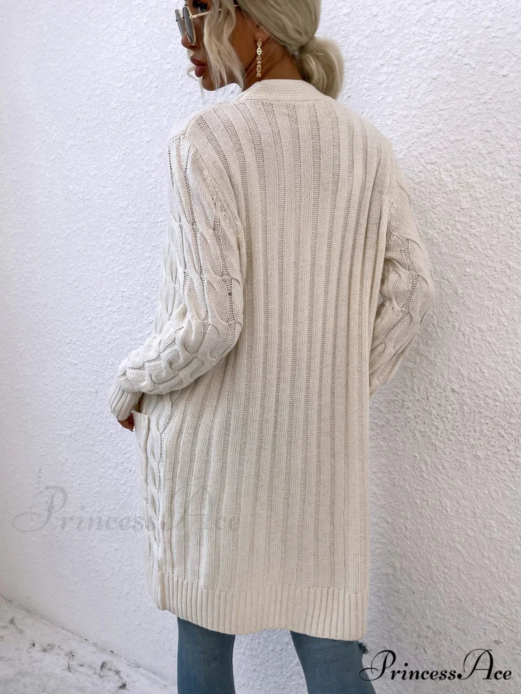 New Long Coat Twisted Rope Solid Color Knitted Cardigans