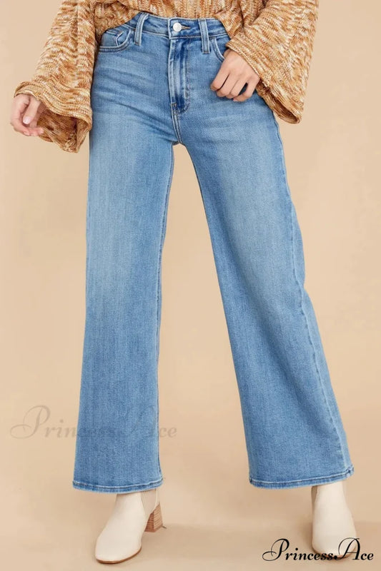 New Loose Straight Leg Casual Fashion Retro Distressed High Waist Wide Leg Cropped Denim Jean