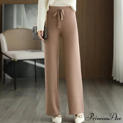 New Merino Wool Ladies High Waist Wide Leg Casual Loose Pants YELLOW / M