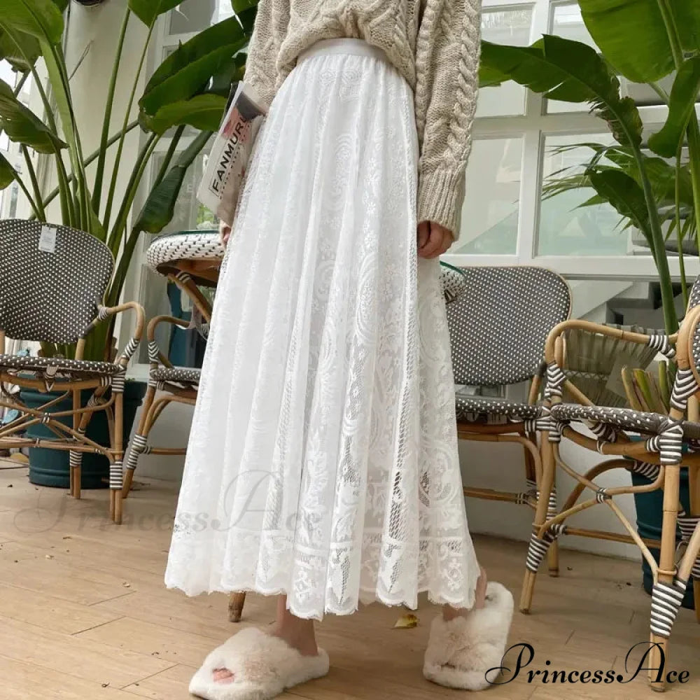 New Summer Women Long Skirt Enchanted Castle Personalized Lace skirt-250126