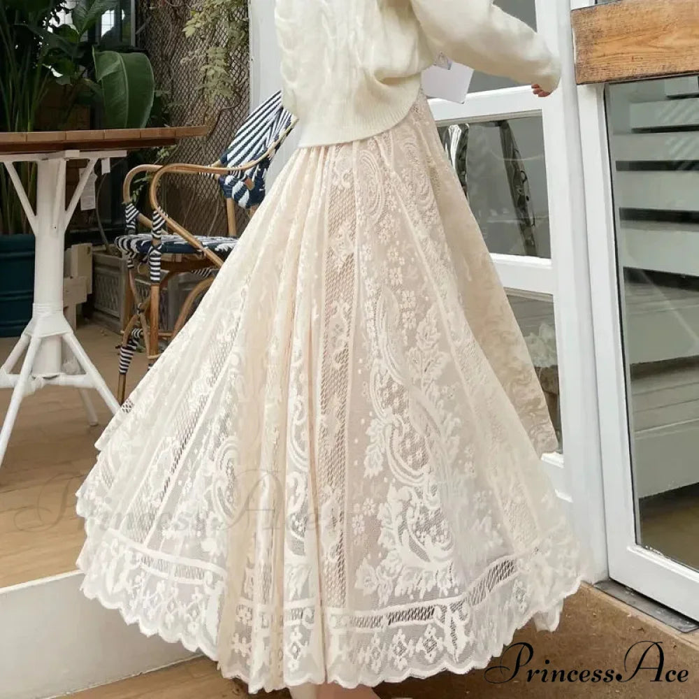 New Summer Women Long Skirt Enchanted Castle Personalized Lace skirt-250126