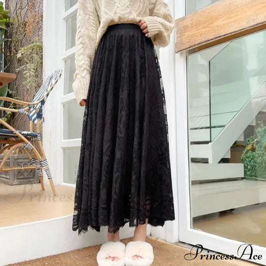 New Summer Women Long Skirt Enchanted Castle Personalized Lace Black / One Size skirt-250126