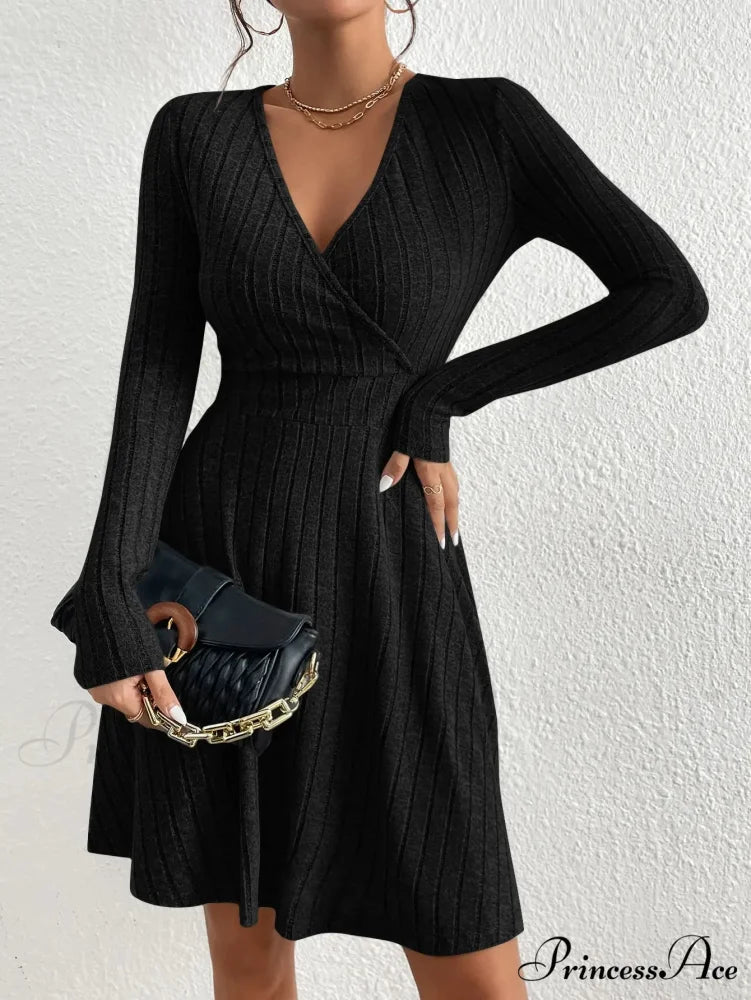 New Thin Attractive Sheath Dress Waist Reducing Short Little Black Dress knittop-250126