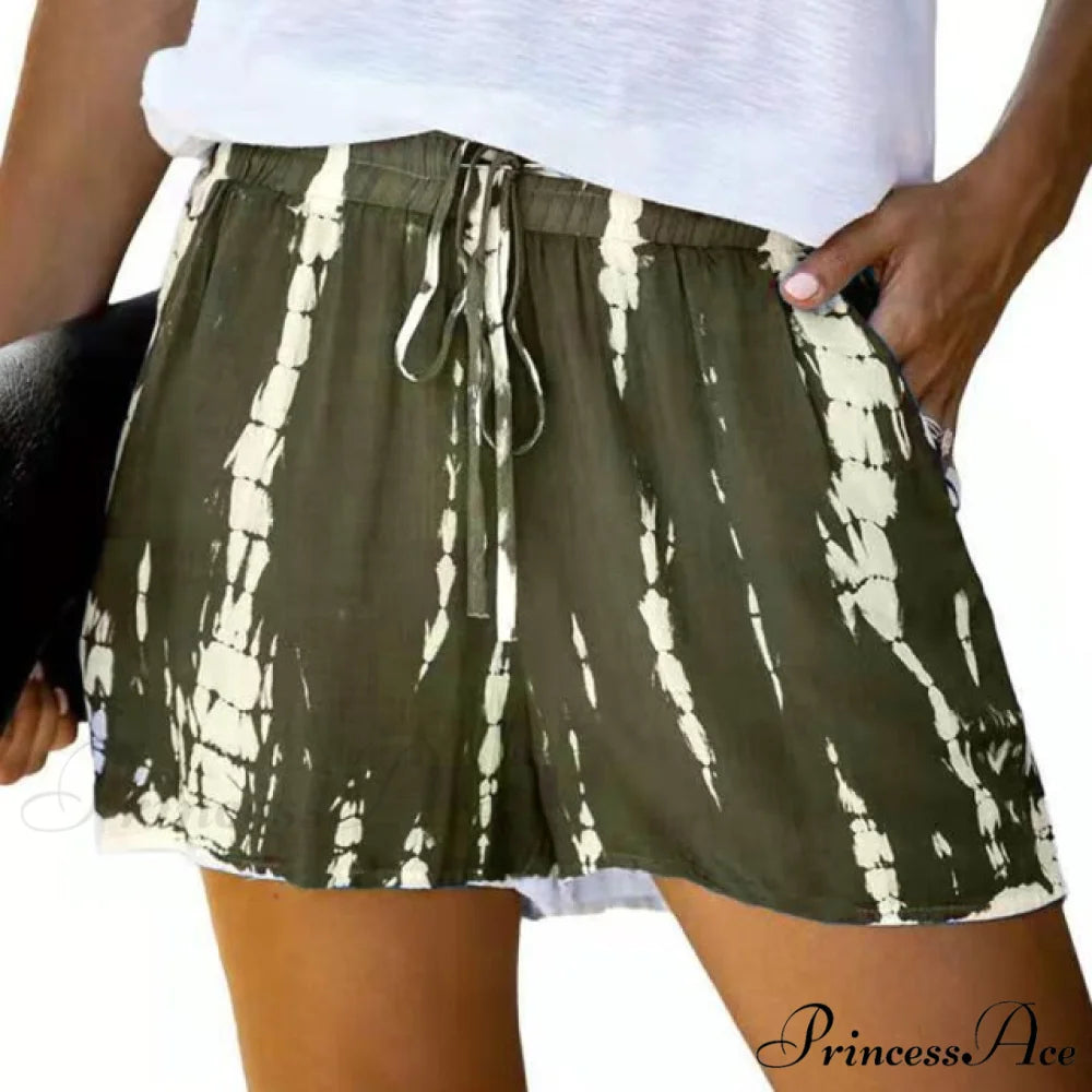 New Tie Dye Print Shorts Army Green / 5XL