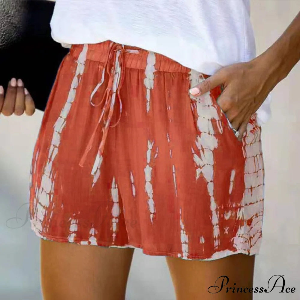 New Tie Dye Print Shorts Red / 5XL