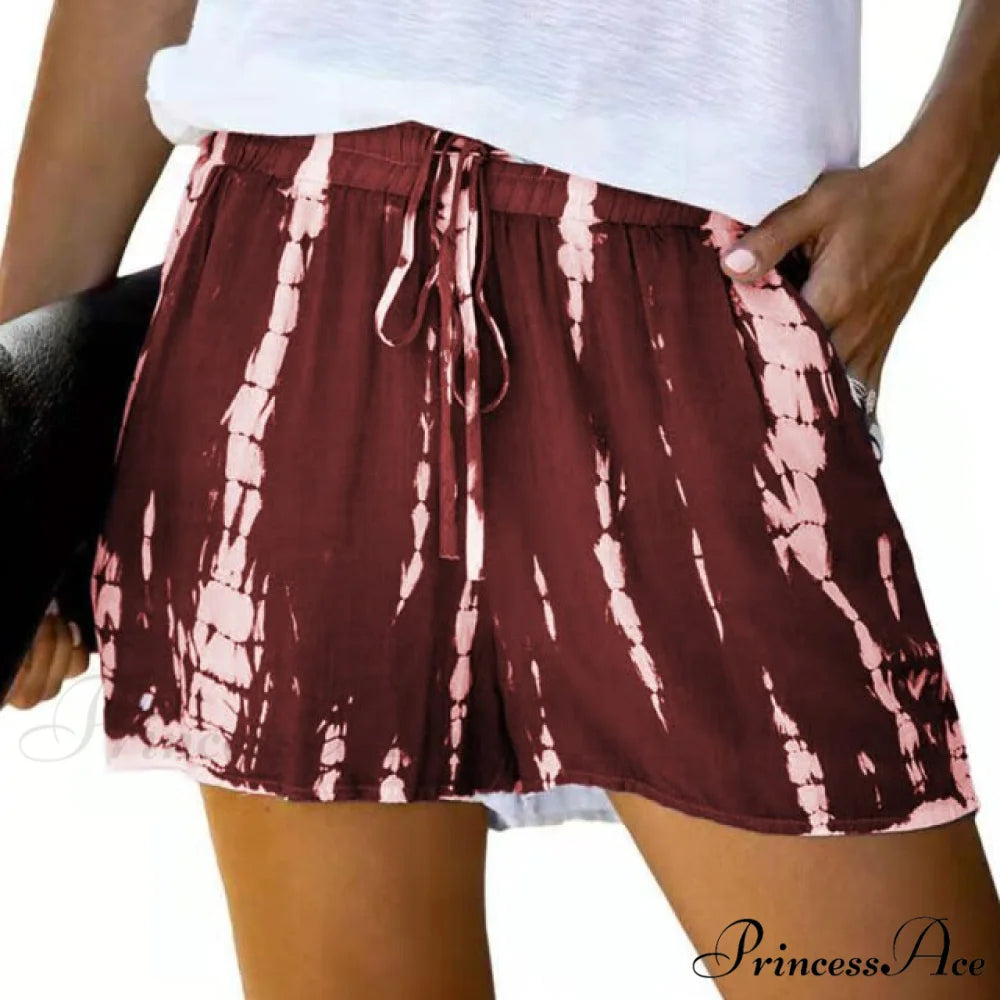 New Tie Dye Print Shorts Wine Red / 5XL