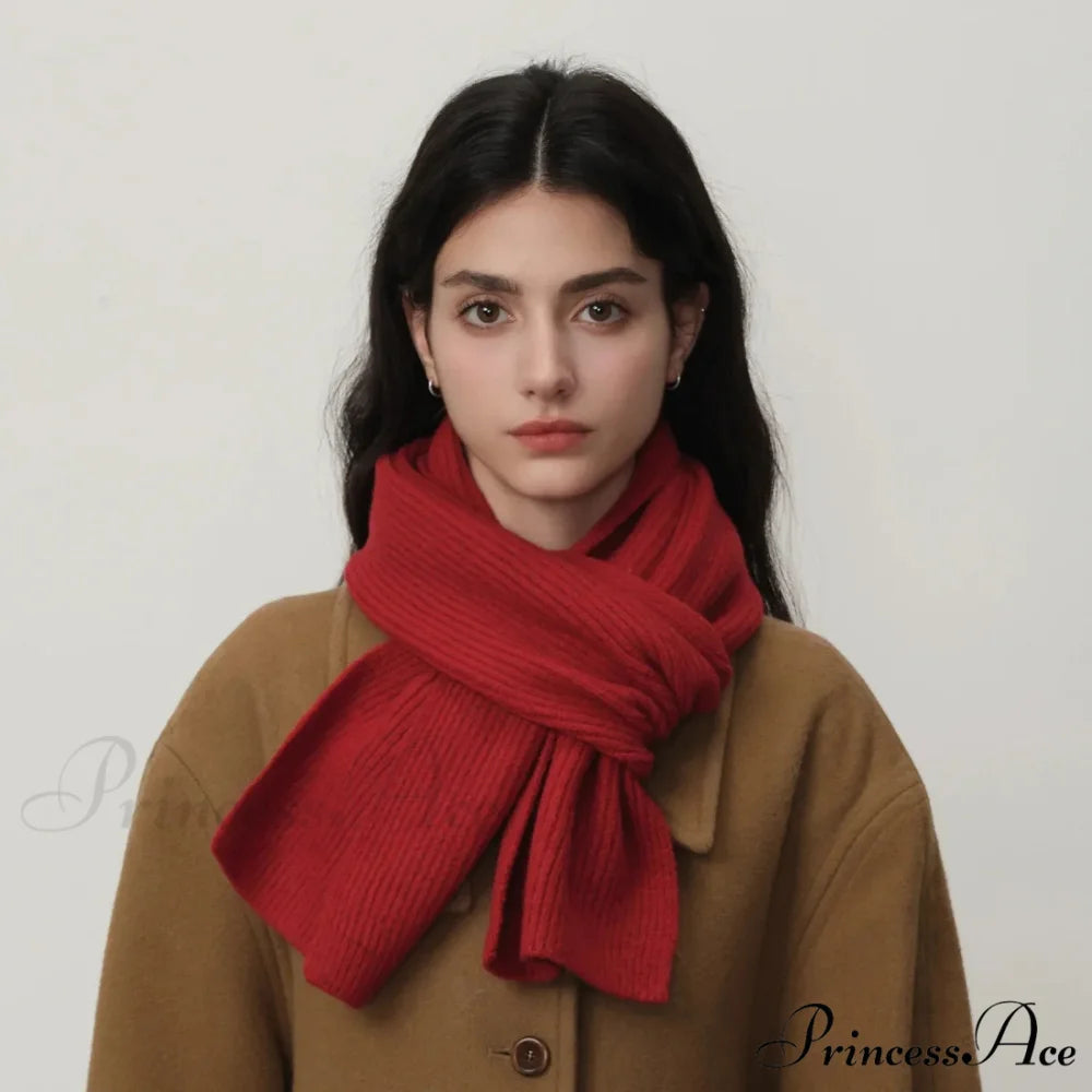 New Warm Knitted Wool Blended Scarf for Autumn Winter Comfort Bright red / L184CM W24CM