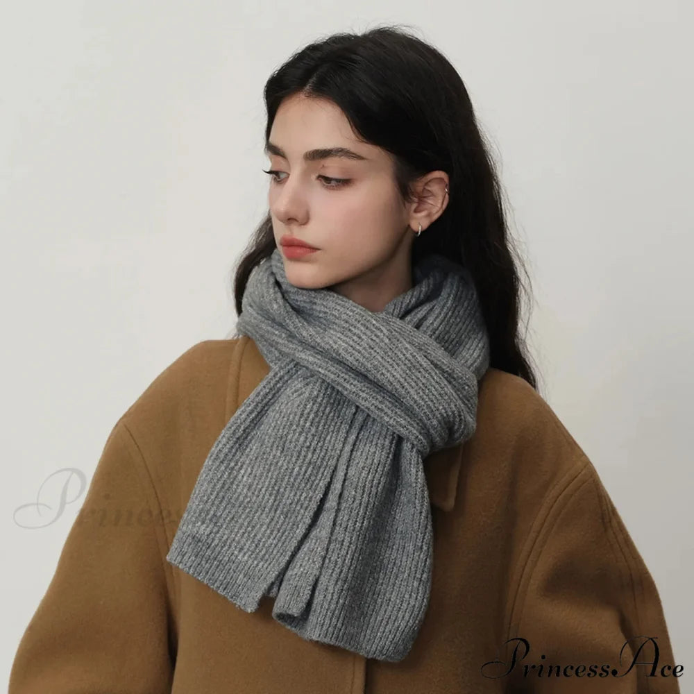 New Warm Knitted Wool Blended Scarf for Autumn Winter Comfort Graphite grey / L184CM W24CM