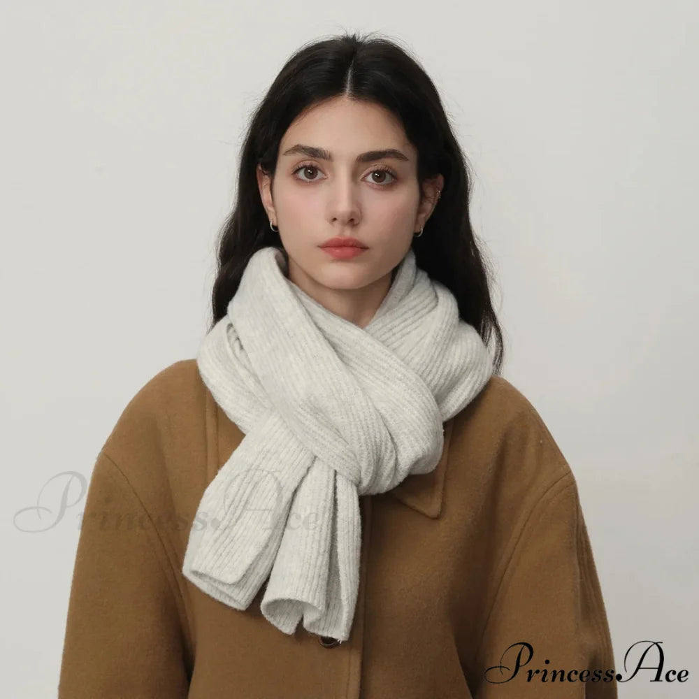 New Warm Knitted Wool Blended Scarf for Autumn Winter Comfort greyish white / L184CM W24CM