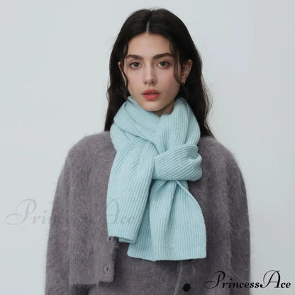 New Warm Knitted Wool Blended Scarf for Autumn Winter Comfort Light blue / L184CM W24CM