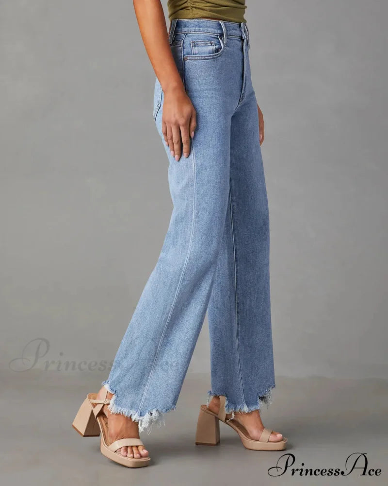 New Women’s Women Simple Casual High Waist Wide-leg Trousers Irregular Tassels Women Streetwear All-match Female Pant