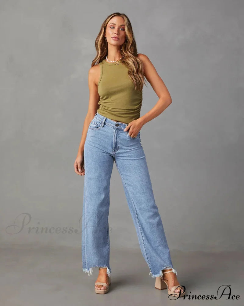 New Women’s Women Simple Casual High Waist Wide-leg Trousers Irregular Tassels Women Streetwear All-match Female Pant