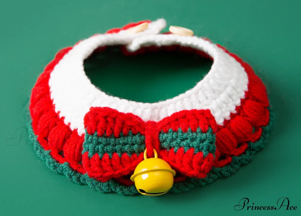 New Year Pet Cat Handwoven Bell Necklace Christmas bow (knitted collar) / XS size