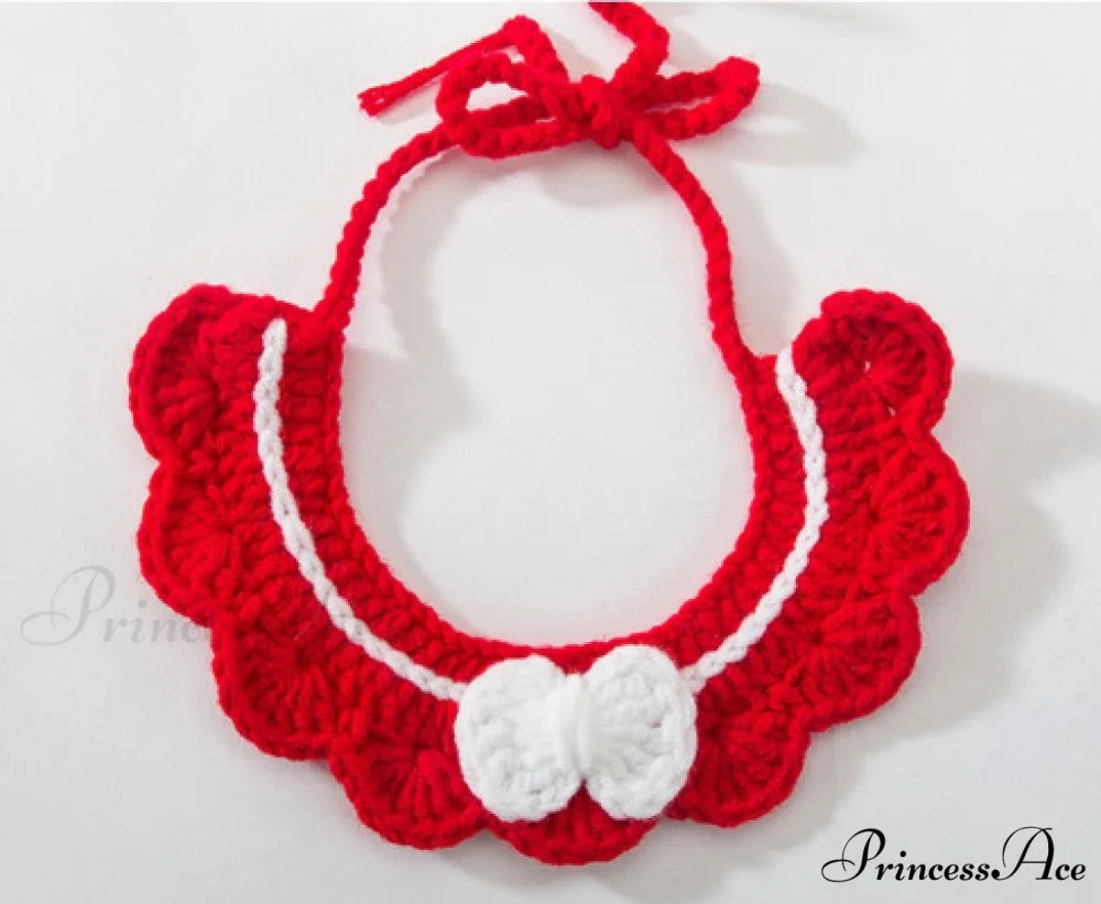 New Year Pet Cat Handwoven Bell Necklace Red bib / XS size