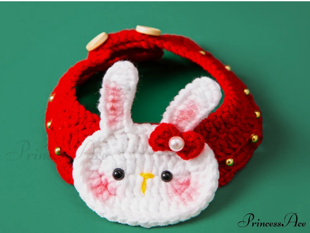 New Year Pet Cat Handwoven Bell Necklace Red bunny / XS size