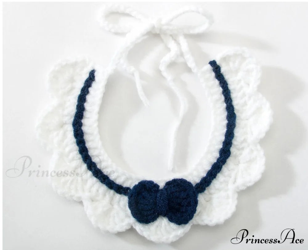 New Year Pet Cat Handwoven Bell Necklace White bib / XS size
