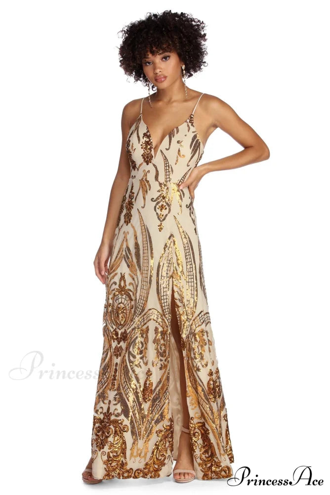 Nia Sequin Stylish Scroll Dress ROSE GOLD / M