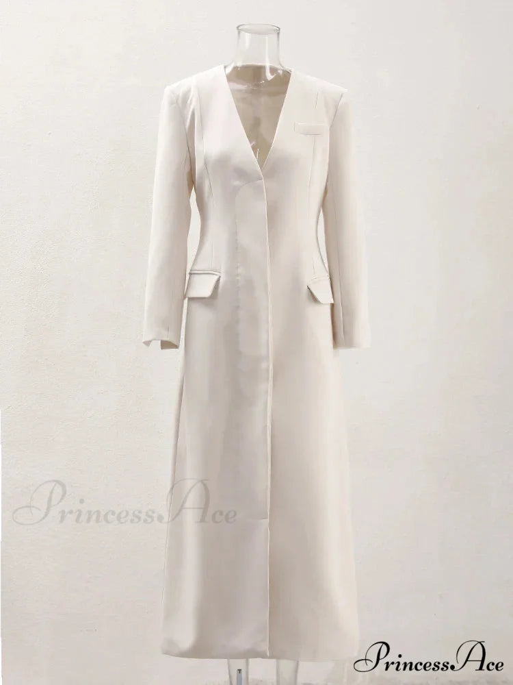 No Collar Single-Breasted Slim Overcoat Modified Output: No Collar Single-Buttoned Sleek Overcoat Apricot / S