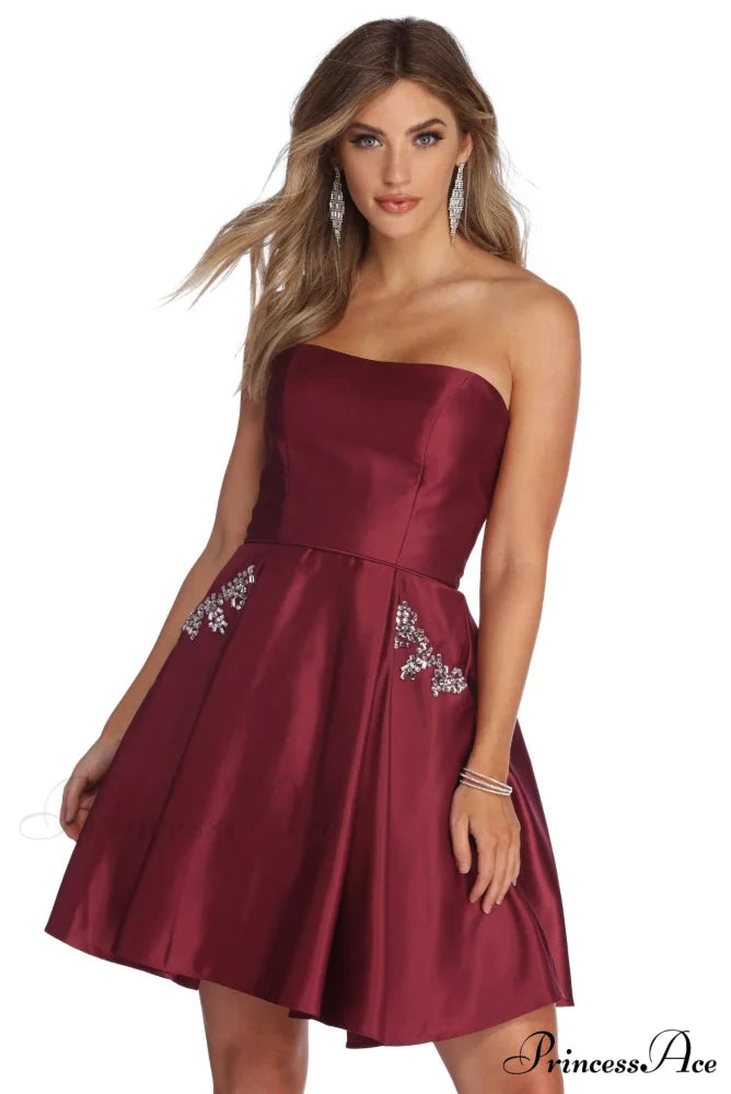 Noelle Formal Stylish Satin Party Dress BURGUNDY / 3