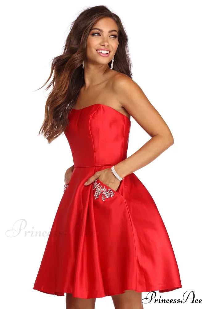 Noelle Formal Stylish Satin Party Dress RED / 3