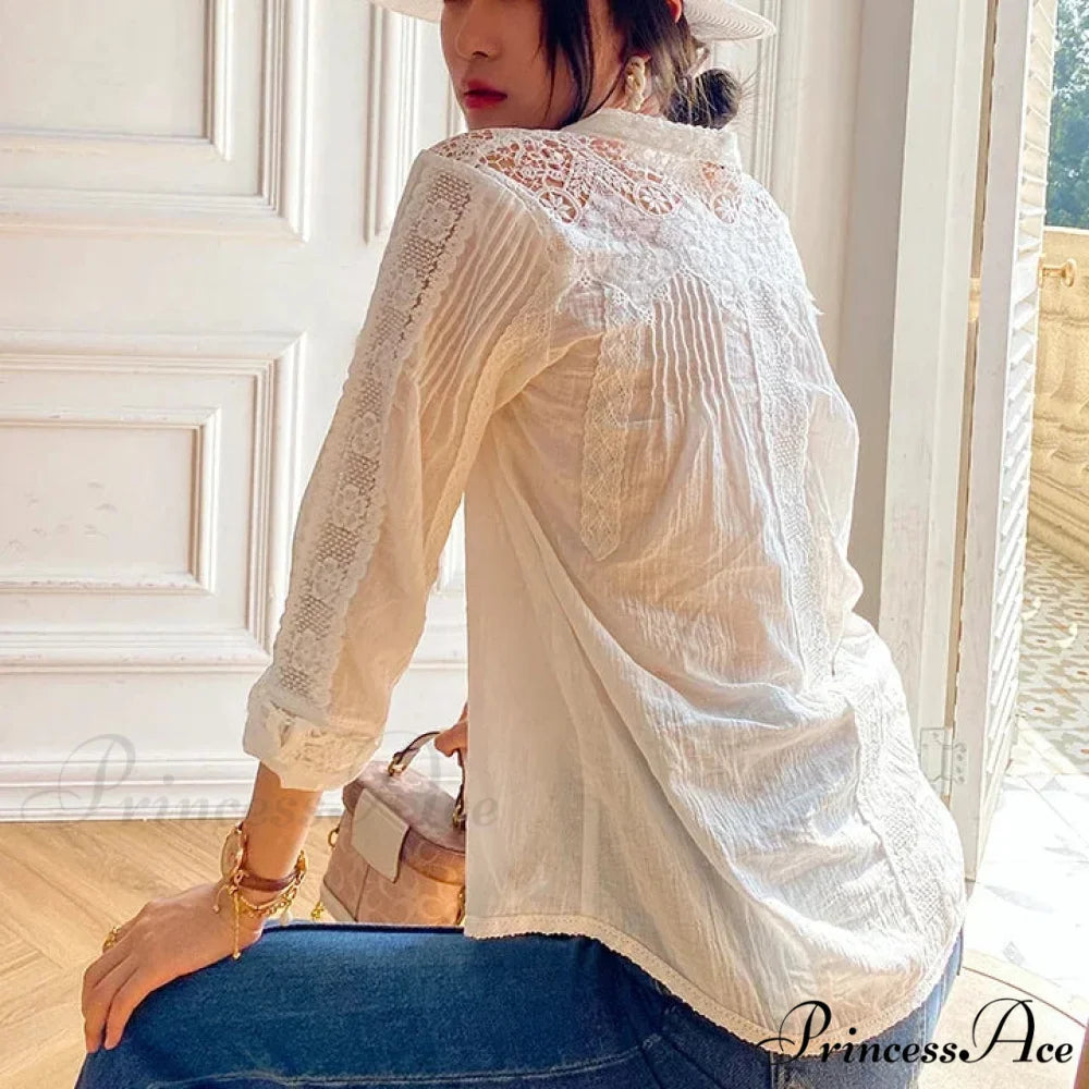 Nomadic Bohemian Floral Stitched Lace Extended Sleeve Blouse bohoblouse-250126