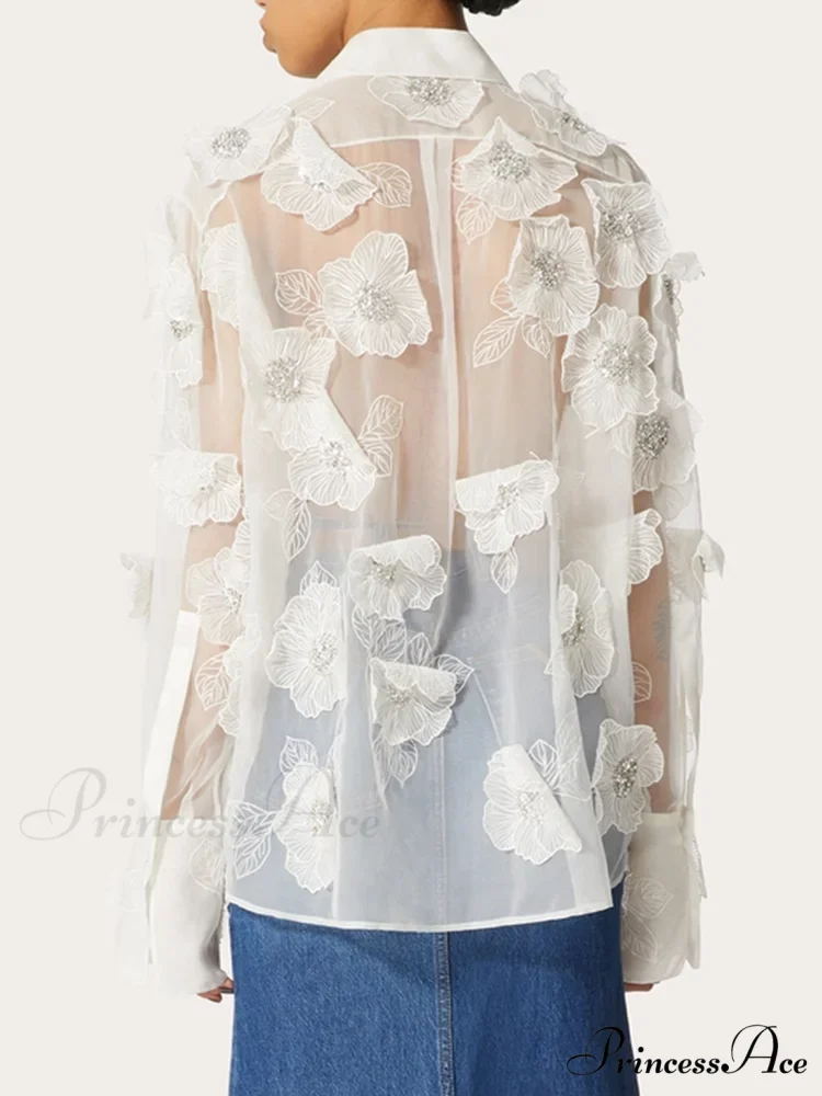 NORA Elegant FLOWER BLOUSE White / L