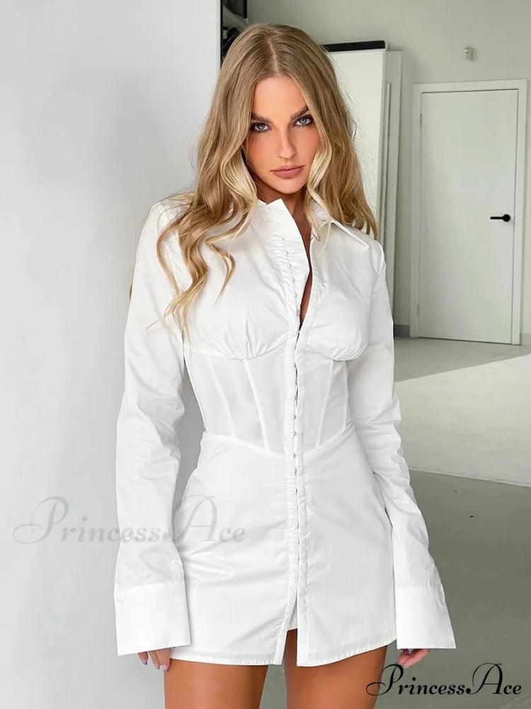 NORA Elegant SHIRT DRESS White / S