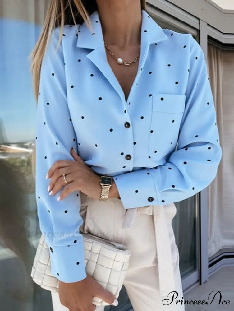 NORRA POLKA DOT TOP S / Sky Blue