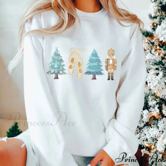 Nutcracker Ballet Sugar Plum Fairy Crewneck Hoodie for Family Christmas Party WHITE / S Christmas Hoodies-L