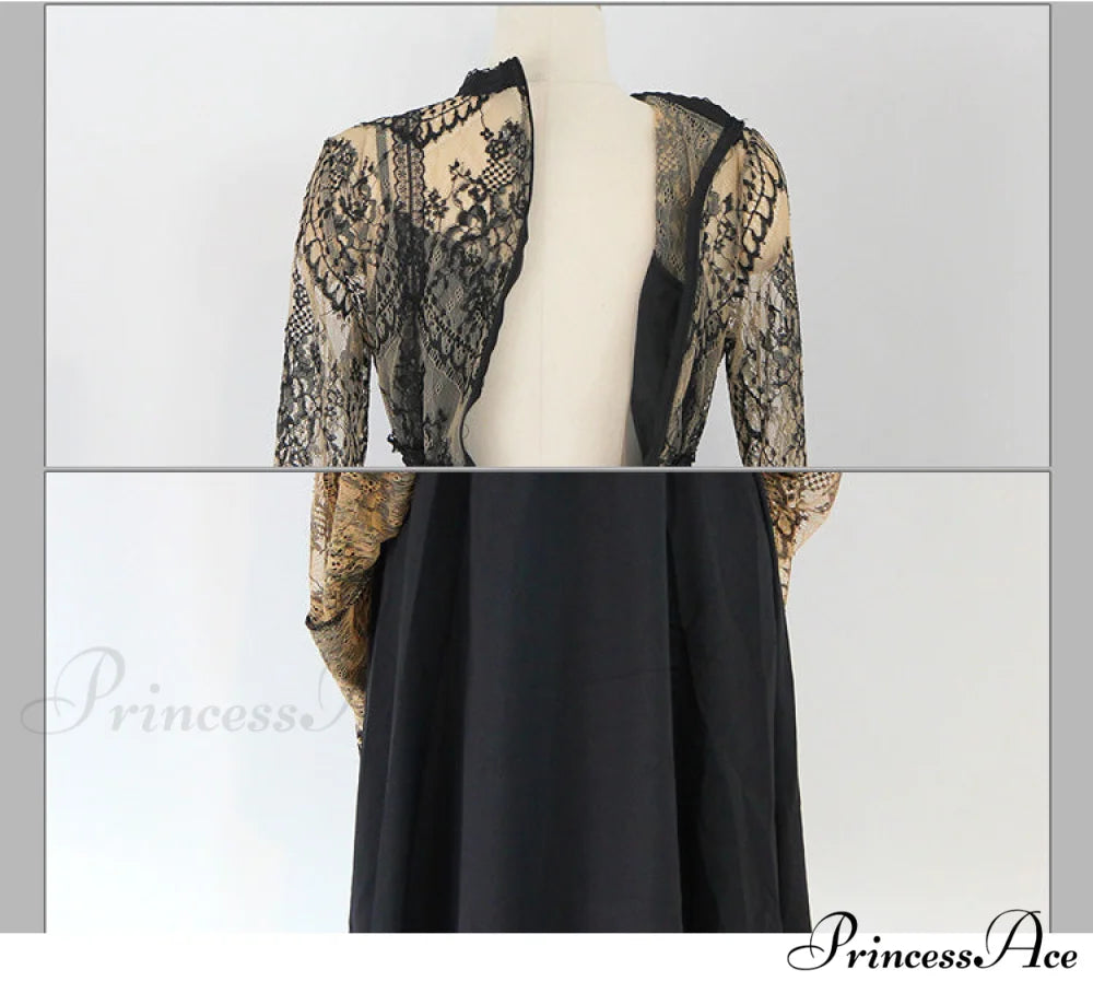 O-Neck Casual Waist Elegant High Party Vintage Femme Lace Sexy Arm Spring Robe Slim Long Outfits Fashion Women OL 2024