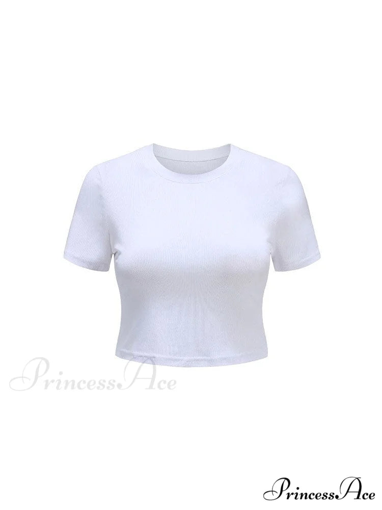 O Neck Knit White Crop Top