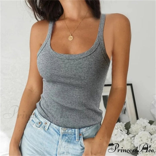 O Neck Knittrf Sleeveless Basic Top
