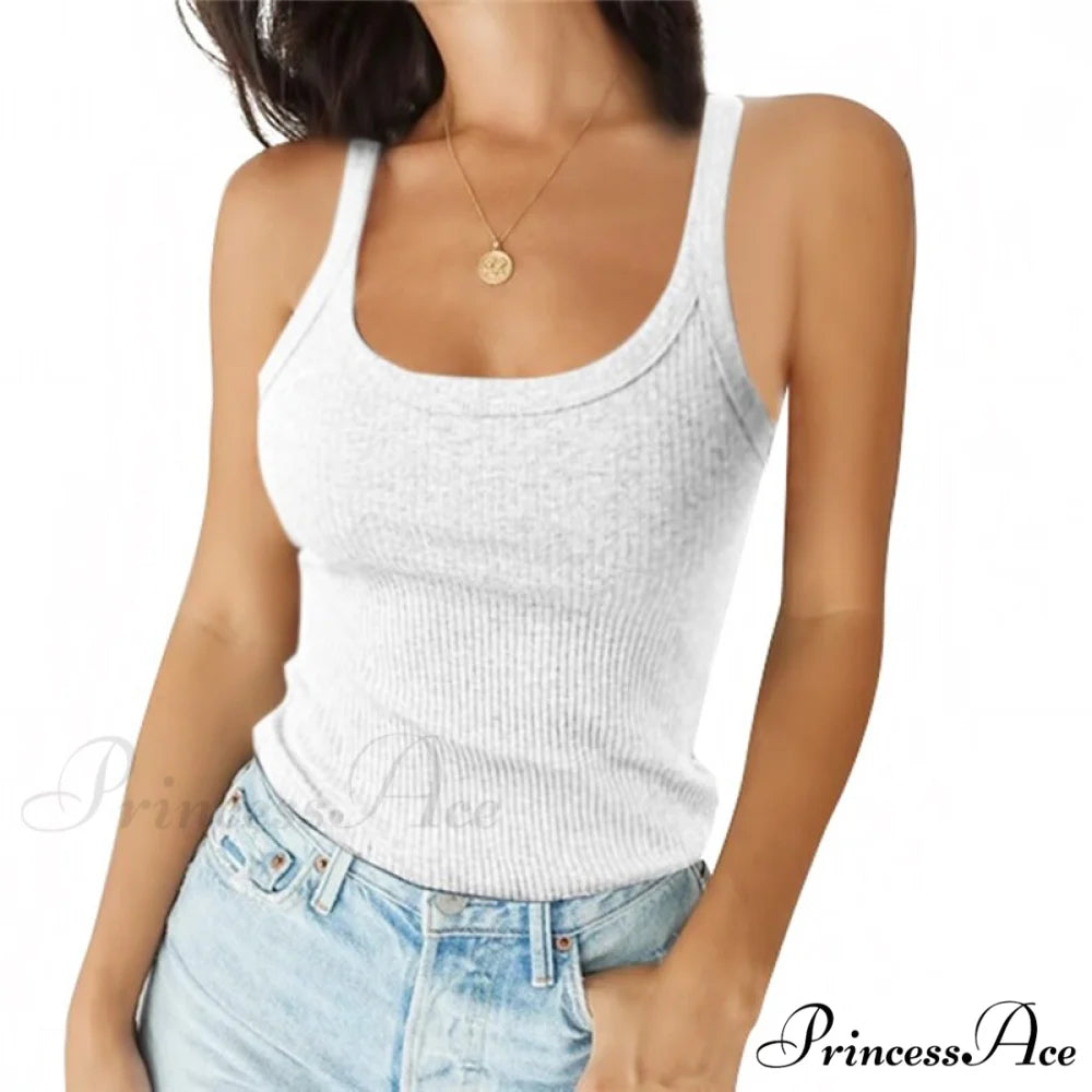 O Neck Knittrf Sleeveless Basic Top White / S