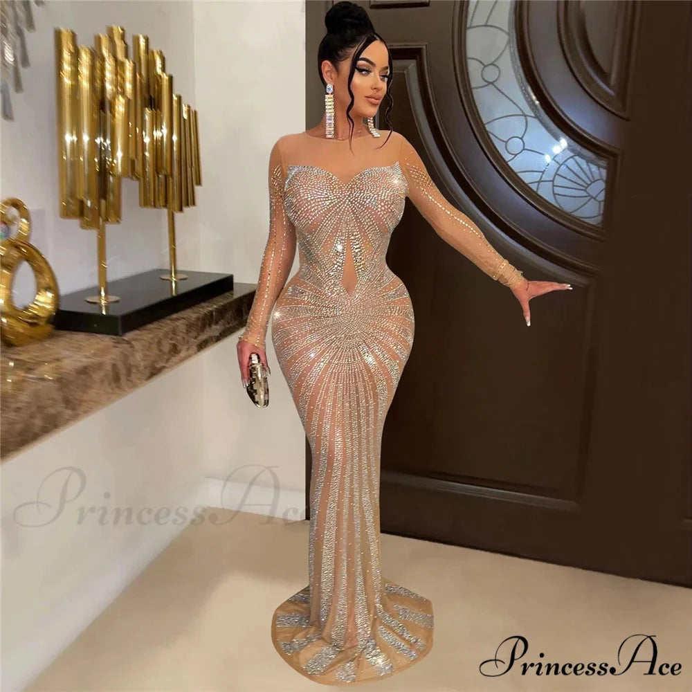 O-Neck Long Sleeve Party Dress APRICOT / S