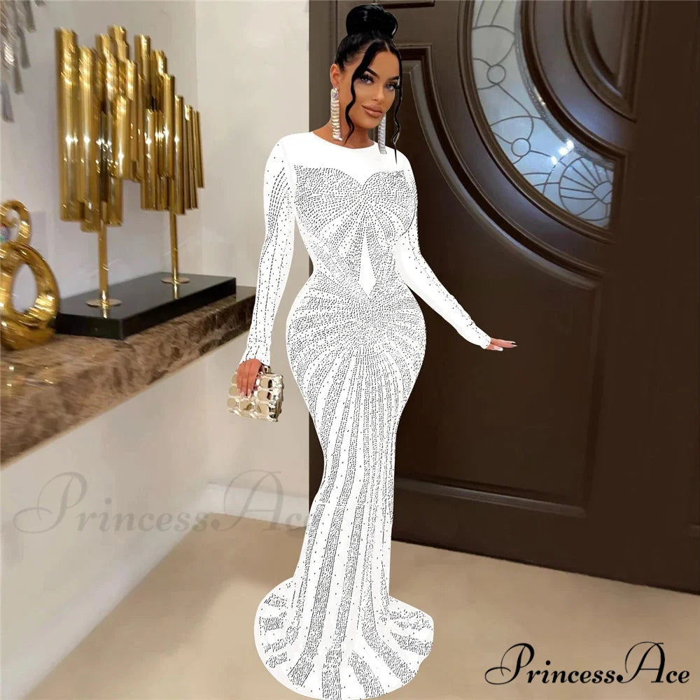 O-Neck Long Sleeve Party Dress WHITE / S