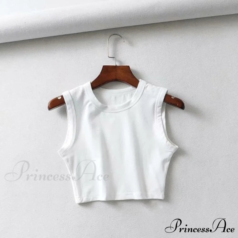 O-Neck White Solid Skinny Crop Top White 2 / S