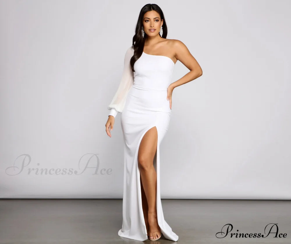 Odette Formal One Charming Shoulder Crepe Mermaid Dress WHITE / XS