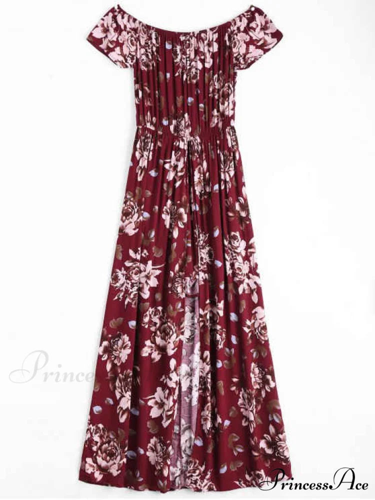 Off Asymmetric Design Flowered The Shoulder Dress